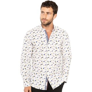 Yves Enzo Herrenhemd Wei mit Feder-Print 107-01  S-XXL