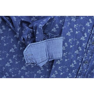 Übergrößen Herren Jeans Hemd KAMRO Blau Print 3XL-12XL