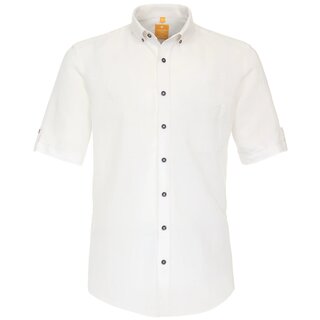 REDMOND bergren-Leinen-Kurzarmhemd Brusttasche Wei...