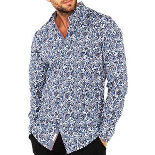 Yves Enzo Herrenhemd Blau/Wei mit Vogel/Blumen-Print...