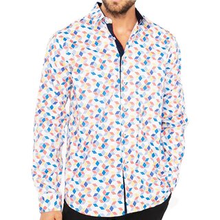 Yves Enzo Herrenhemd Blau/Wei/Rot mit WINKEL-Print 207-5...
