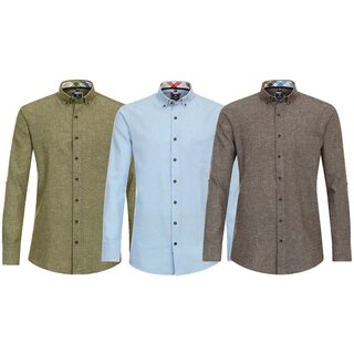REDMOND Langarm-Leinenhemd Brusttasche 3 Farben 2XL-3XL...