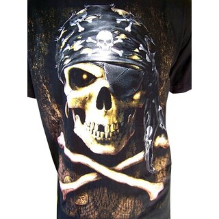 Krasses Spiral T-Shirt PIRAT SKULL schwarz in XL und XXL