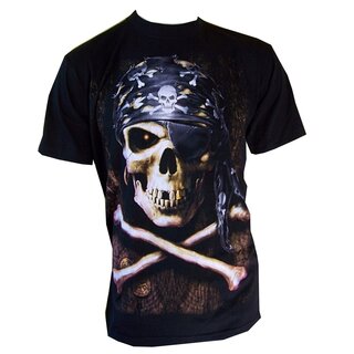 Krasses Spiral T-Shirt PIRAT SKULL schwarz XL und XXL