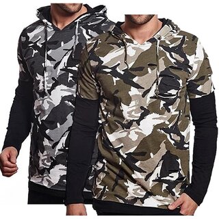 Brandneu ! Designer Langarm-T-Shirt mit Kapuze von CARISMA in 2 Farben Camouflage CRM3319