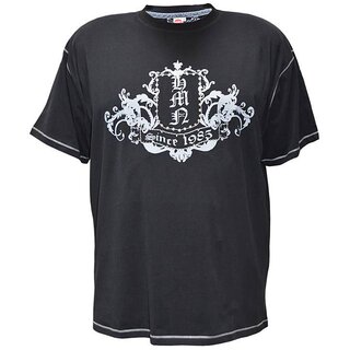 Übergrößen !!! Designer T-Shirt HONEYMOON schwarz Wappen mit Metallnieten 4XL bis 10XL