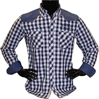 Brandneu Designer Hemd CARISMA Navy / Wei kariert...