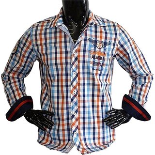 Brandneu Designer Hemd CARISMA Blau Wei Orange kariert...