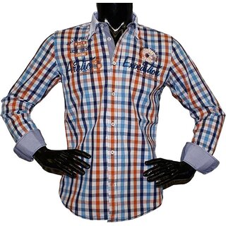 Brandneu Designer Hemd CARISMA Blau Wei Orange kariert...