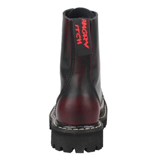ANGRY ITCH-8-Loch Burgundy Red Rub-Off Ranger Lederstiefel Stahlkappe  EU36-48