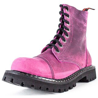 ANGRY ITCH-8-Loch Vintage Pink Ranger Armee Leder Stiefel...