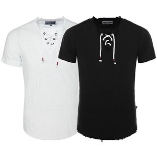 Extravagantes Herrenhemd mit Schnrung Leinenanteil 2...