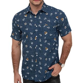 Yves Enzo Kurzarmhemd Blau/Wei/Orange  S-2XL