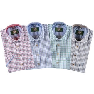 OS Trachten Kurzarmhemd Rot kariert Hirsch-Stickerei...